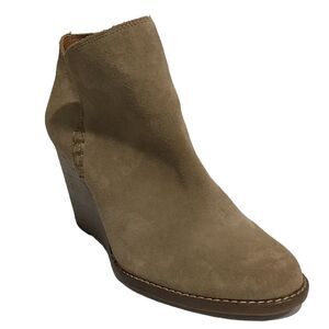 Lucky Brand Tan Suede Yimme Ankle Wedge Heel Boots Size 10